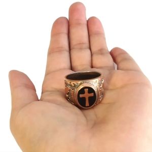 Mens Rings Christian Cross Knight's Templar Crusader Catholic Copper Tone Sz11.5